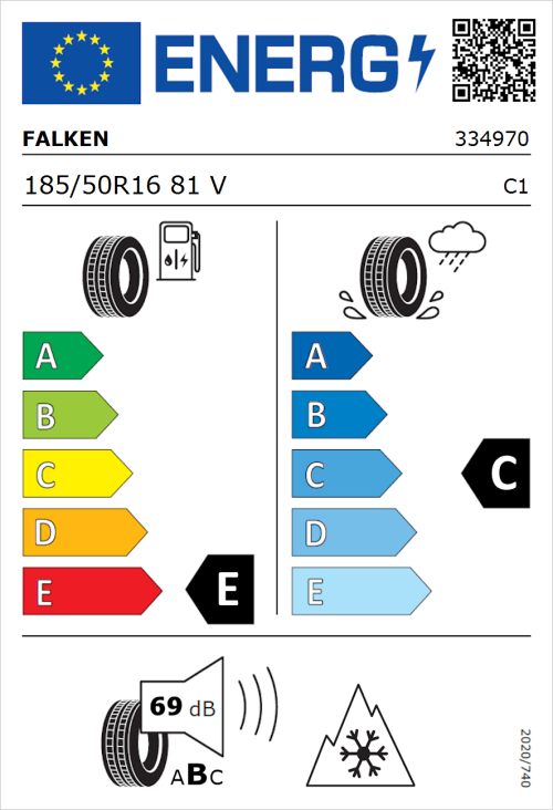 Tyre Label for Falken Euroall Season AS200 185/50R16 81V