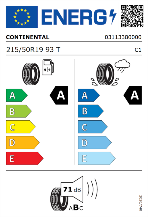 Tyre Label for Continental EcoContact 6 215/50R19 93T