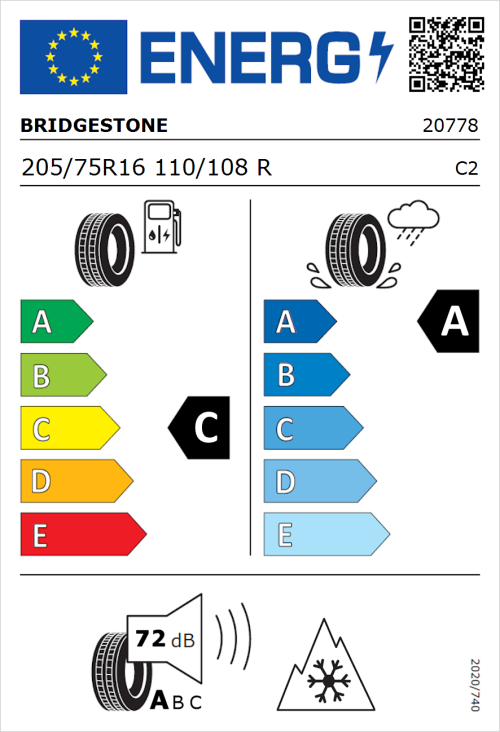 Tyre Label for Bridgestone Duravis All Season 205/75R16 110/108R