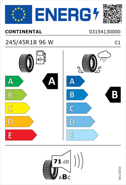 Tyre Label for Continental EcoContact 6 245/45R18 96W