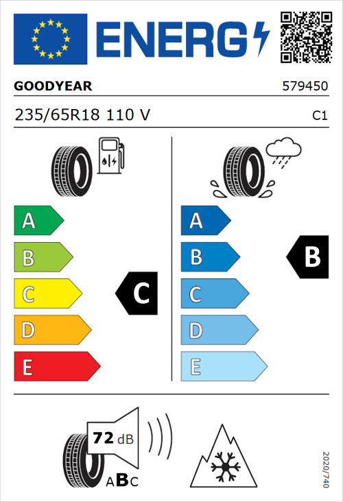 Tyre Label for Goodyear Vector 4Seasons Gen 3 SUV 235/65R18 110V